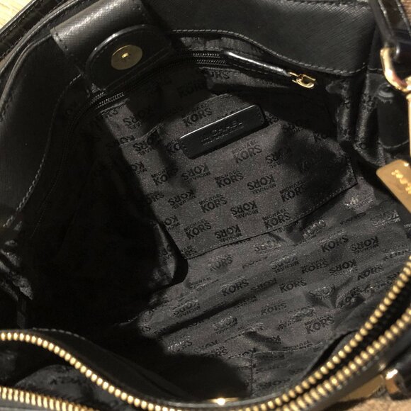 Michael Kors Kellen Black Embossed Leather Medium Satchel Luggage Handbag - Picture 12 of 16